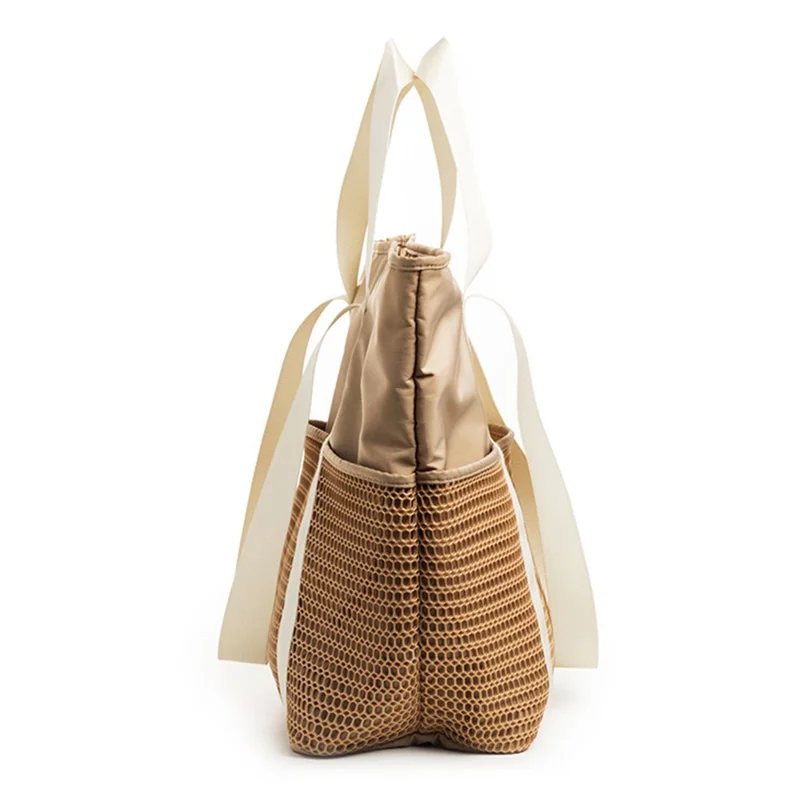 Large Capacity Waterproof Beach Bag Travel Swimming Portable Sand-proof Tote Bag with Mesh Pockets - Beige