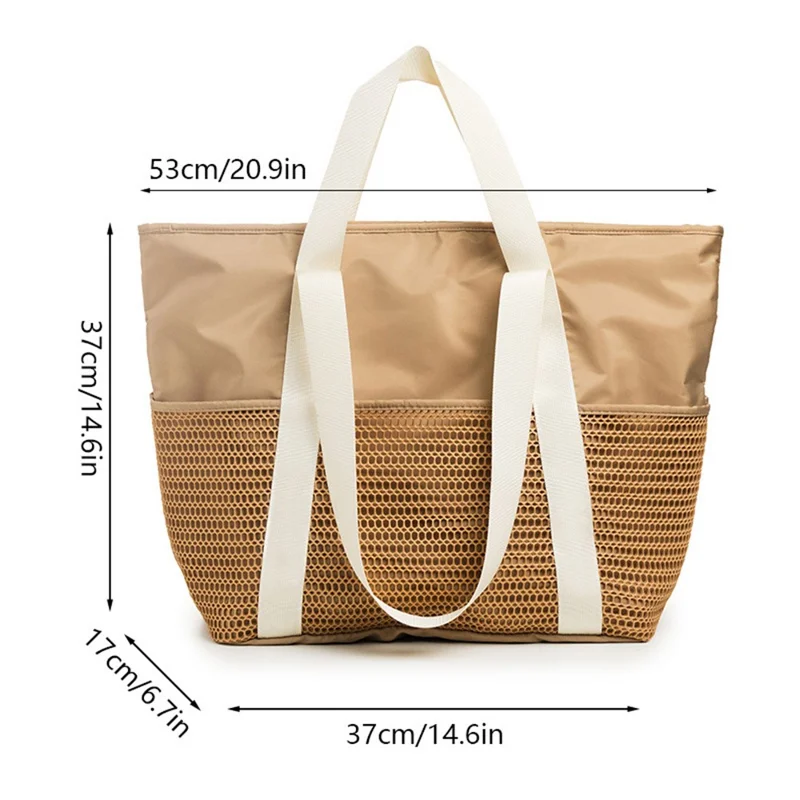 Large Capacity Waterproof Beach Bag Travel Swimming Portable Sand-proof Tote Bag with Mesh Pockets - Beige