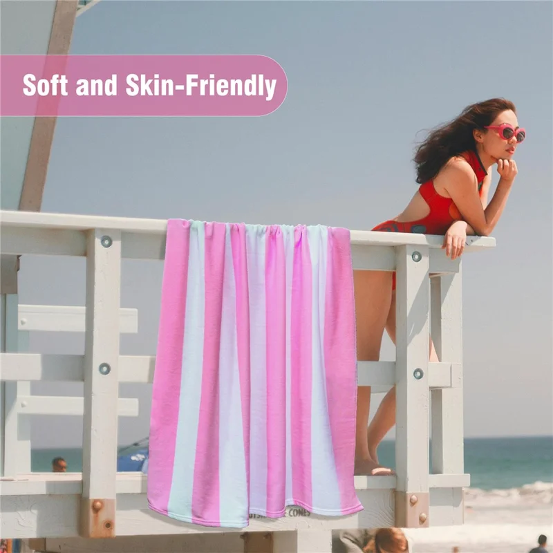 90x180cm Single Side Stripe Microfiber Beach Towel Absorbent Sports Towel Swimming Shawl for Pool Beach - Pink