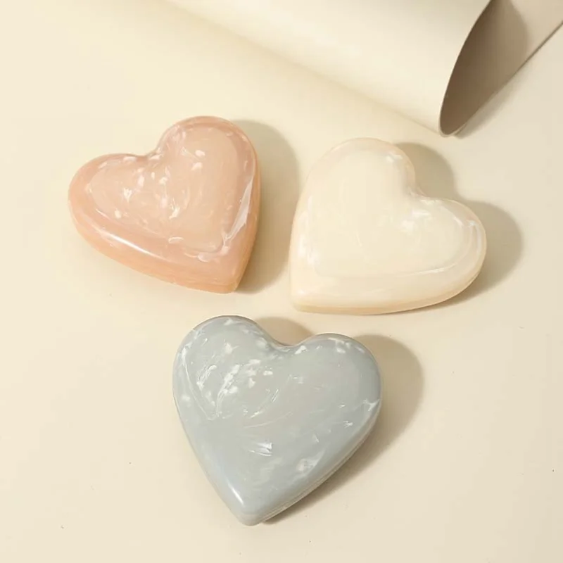 Foldable Heart-shaped Compact Comb with Mirror Marble Pattern Travel Size Beauty Tool Massage Comb for Hair Styling Makeup - Pink