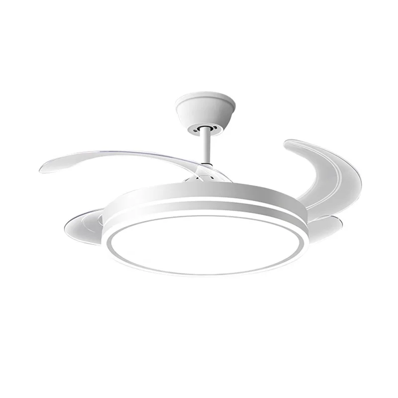 42 Inch Invisible Ceiling Fan Light 96W Dimmable 3 Color Temperature Quiet LED Lamp for Living Room Bedroom - Round  /  White