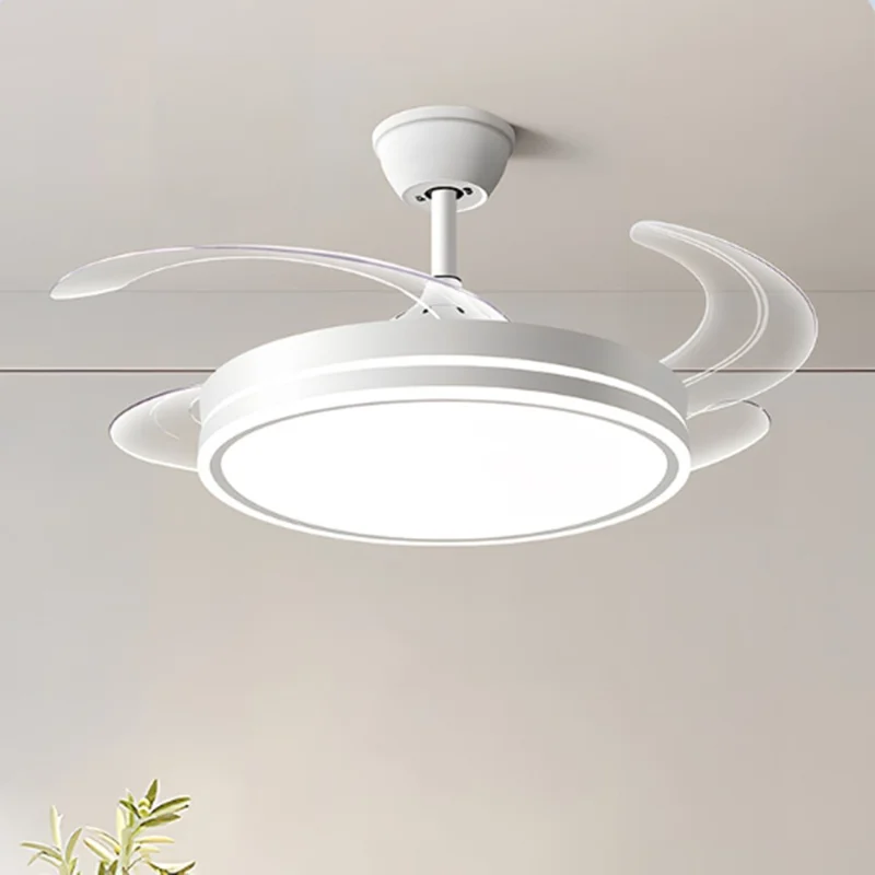 42 Inch Invisible Ceiling Fan Light 96W Dimmable 3 Color Temperature Quiet LED Lamp for Living Room Bedroom - Round  /  White