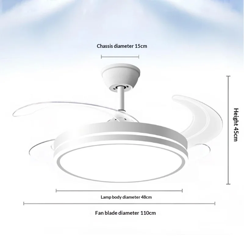 42 Inch Invisible Ceiling Fan Light 96W Dimmable 3 Color Temperature Quiet LED Lamp for Living Room Bedroom - Round  /  White