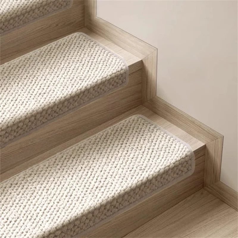 65x24cm Wool Stair Treads Self-Adhesive Non-Slip Carpet Runner Stair Protector Staircase Step Cover for Indoor - Beige  /  Rectangle