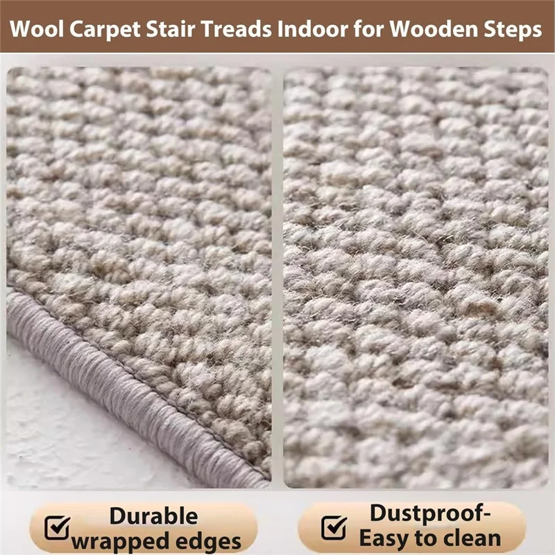 65x24cm Wool Stair Treads Self-Adhesive Non-Slip Carpet Runner Stair Protector Staircase Step Cover for Indoor - Beige  /  Rectangle