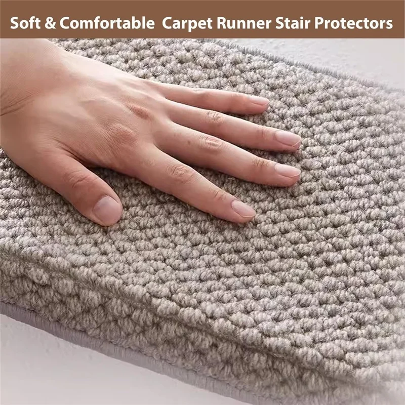 80x24cm Wool Stair Treads Self-Adhesive Non-Slip Carpet Runner Stair Protector Staircase Step Cover for Indoor - Beige  /  Rectangle