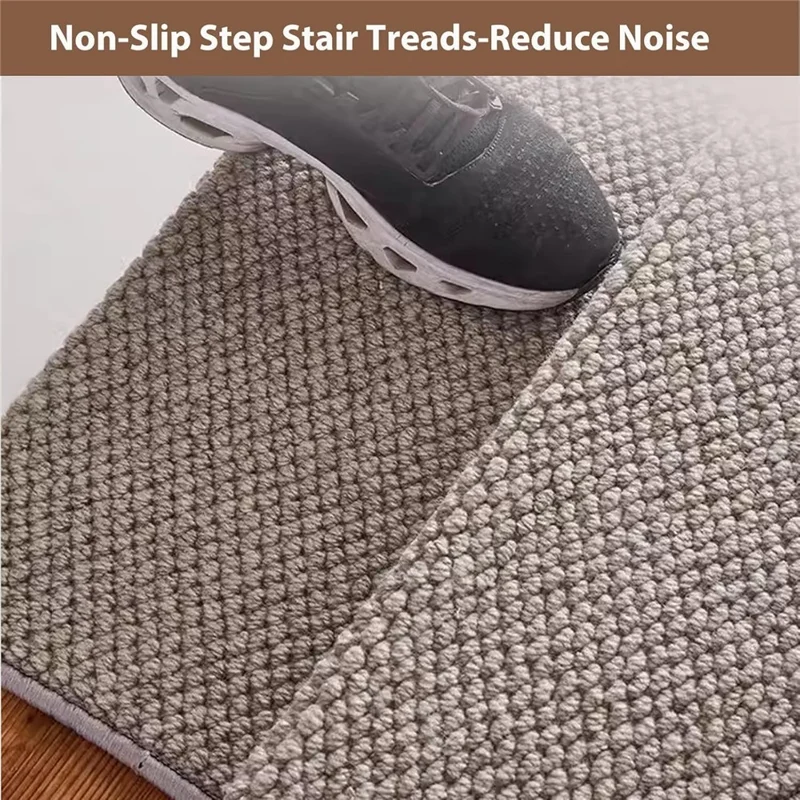 80x24cm Wool Stair Treads Self-Adhesive Non-Slip Carpet Runner Stair Protector Staircase Step Cover for Indoor - Beige  /  Rectangle