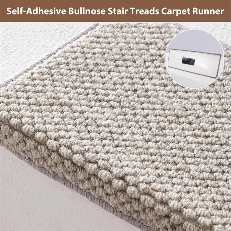80x24cm Wool Stair Treads Self-Adhesive Non-Slip Carpet Runner Stair Protector Staircase Step Cover for Indoor - Beige  /  Rectangle