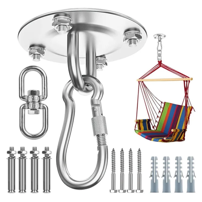 Stainless Steel Swing Hanging Hardware Kit Ceiling Mount Hook Spring Cushion for Hammock Chair Punching Bag Indoor Outdoor