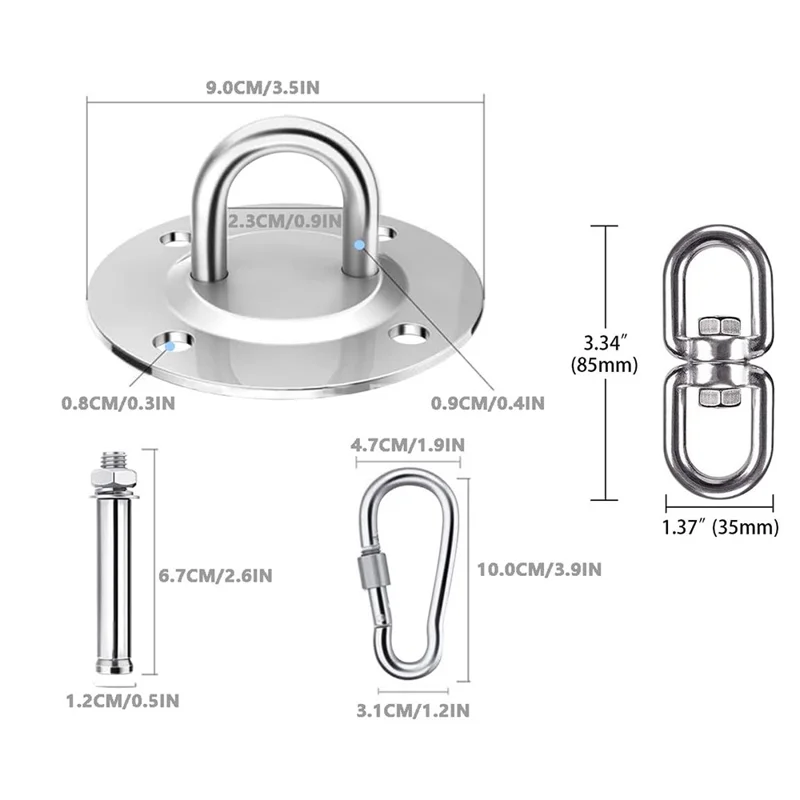 Stainless Steel Swing Hanging Hardware Kit Ceiling Mount Hook Spring Cushion for Hammock Chair Punching Bag Indoor Outdoor