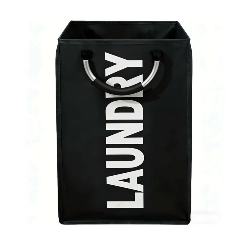 Single Compartment Oxford Fabric Laundry Hamper Bag Aluminum Frame Large Capacity Foldable Storage Basket - Black
