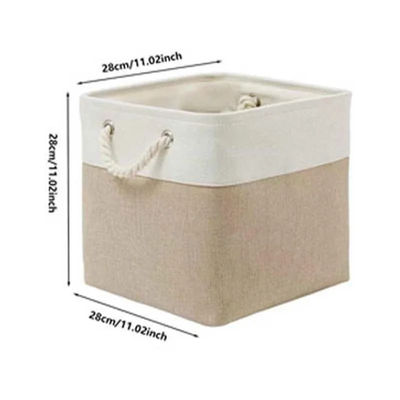 22L Capacity 28x28x28cm Foldable Storage Basket Linen-like Laundry Hamper Bag with Handles for Toys Clothes Books - Khaki