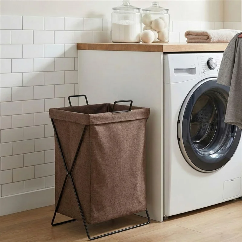 75L Large Capacity 36x26x58cm Foldable Laundry Hamper Bag X-Frame Storage Basket with Handles - Grey