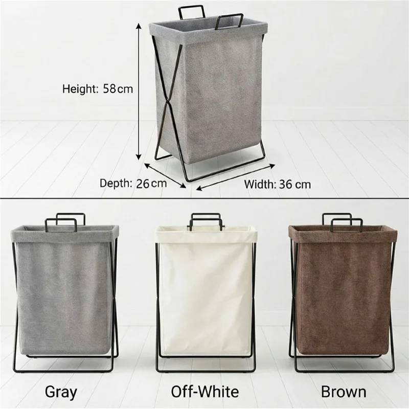 75L Large Capacity 36x26x58cm Foldable Laundry Hamper Bag X-Frame Storage Basket with Handles - Grey