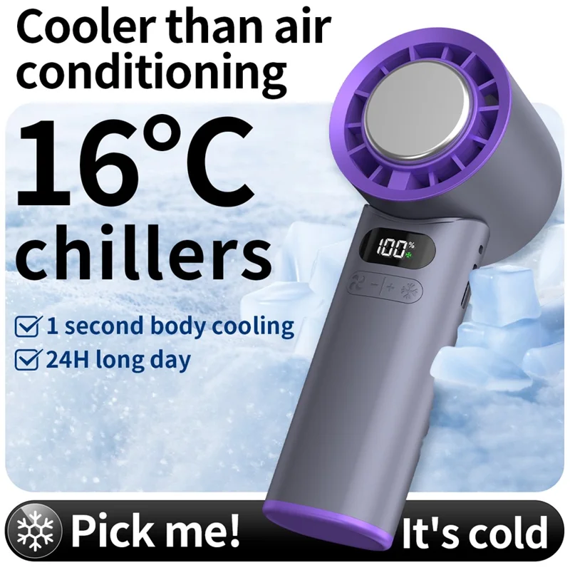 16°C Cooling Ice Pack Turbo Fan 4000mAh 100 Speed Foldable Handheld Fan for Outdoor Travel - Grey