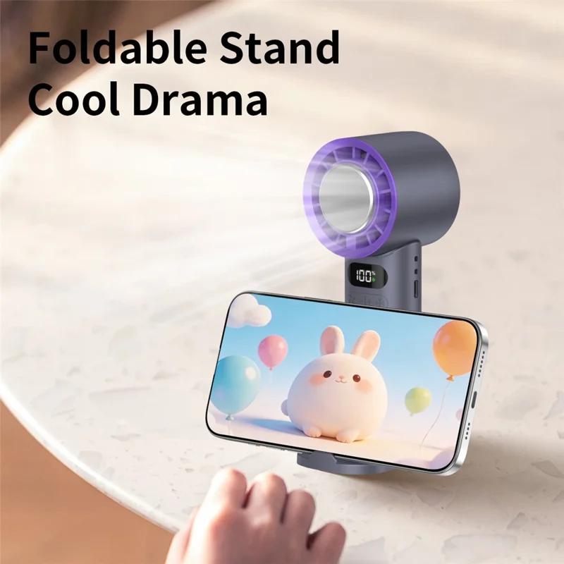 16°C Cooling Ice Pack Turbo Fan 4000mAh 100 Speed Foldable Handheld Fan for Outdoor Travel - Grey