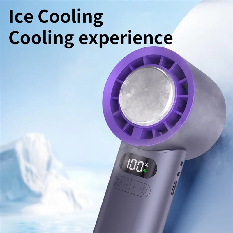 16°C Cooling Ice Pack Turbo Fan 4000mAh 100 Speed Foldable Handheld Fan for Outdoor Travel - Grey