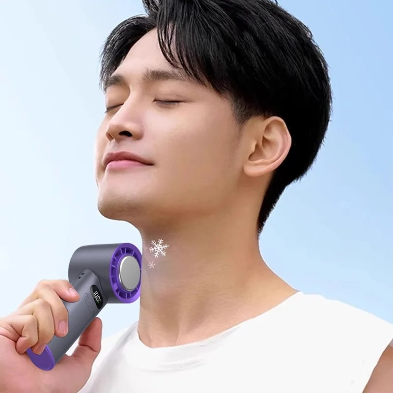 16°C Cooling Ice Pack Turbo Fan 4000mAh 100 Speed Foldable Handheld Fan for Outdoor Travel - Grey
