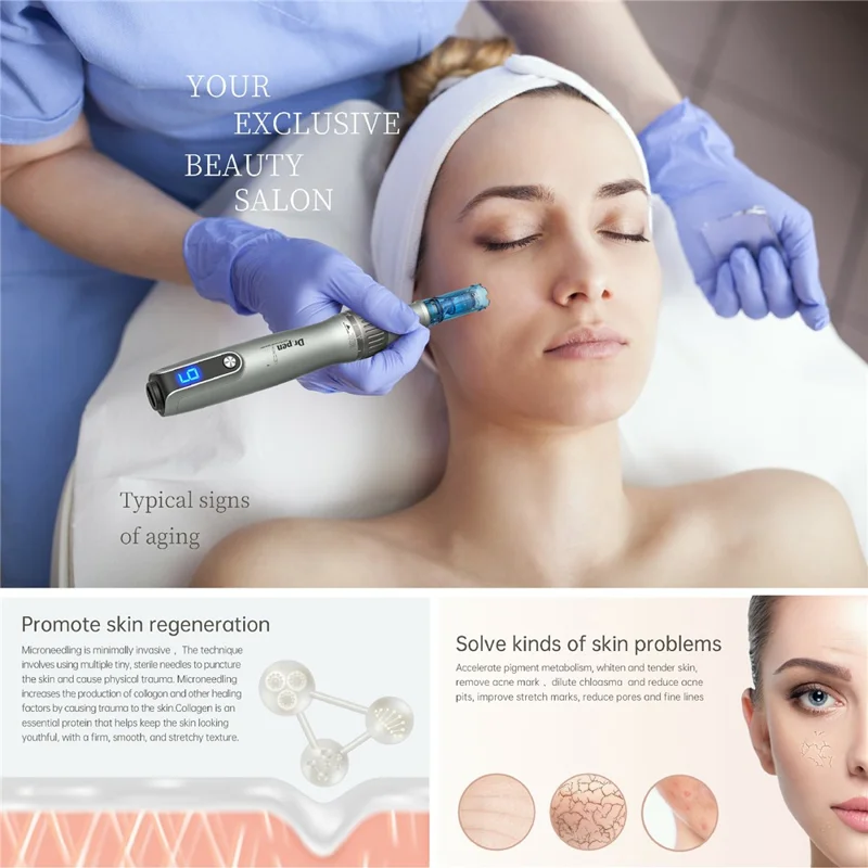 DR.PEN M8S Auto Microneedling Pen med 6 hastighedsindstillinger, 0-2,5 mm dybde, trådløs auto derma-pen til ansigtspleje – EU-stik