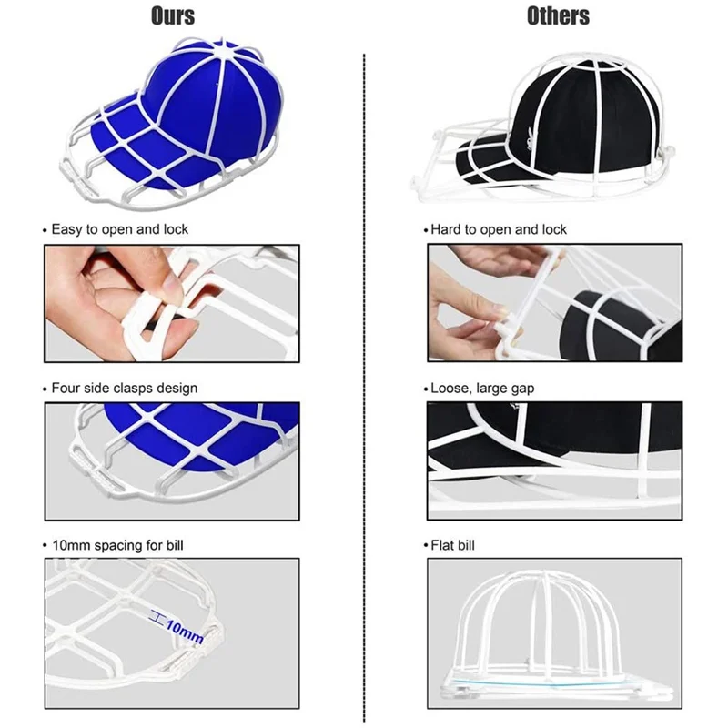 2Pcs / Set Baseball Hat Washer Cap Washer PP Frame Cage Hat Protector Rack - White