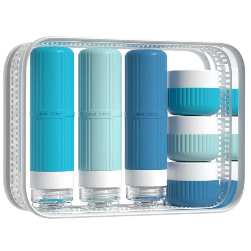 6Pcs 30ml Travel Refillable Face Cream Jars + 90ml Bottles Set Silicone Leak-proof Squeeze Containers Set - 06 Set