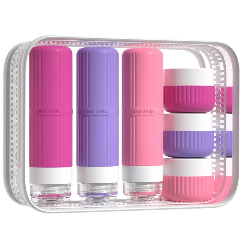 6Pcs 50ml Travel Refillable Face Cream Jars + 90ml Bottles Set Silicone Leak-proof Squeeze Containers Set - 01 Set