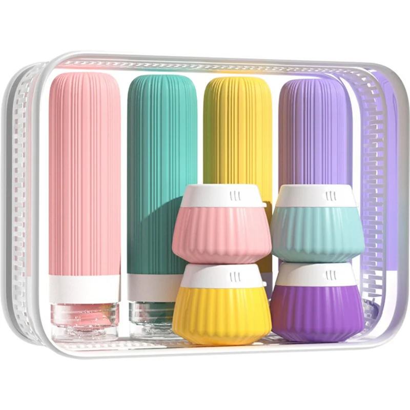 8Pcs 40ml Travel Refillable Face Cream Jars + 90ml Bottles Set Silicone Leak-proof Squeeze Containers Set - Set 01
