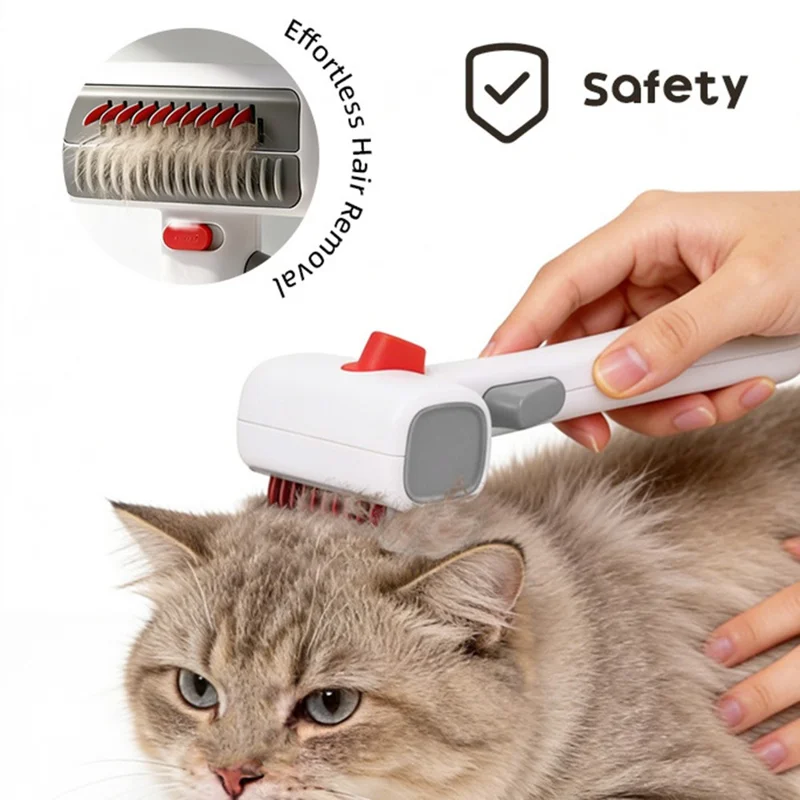2-in-1 Pet Grooming Comb Detangling Hair Removal Tool with Safety Lock for Dogs Cats