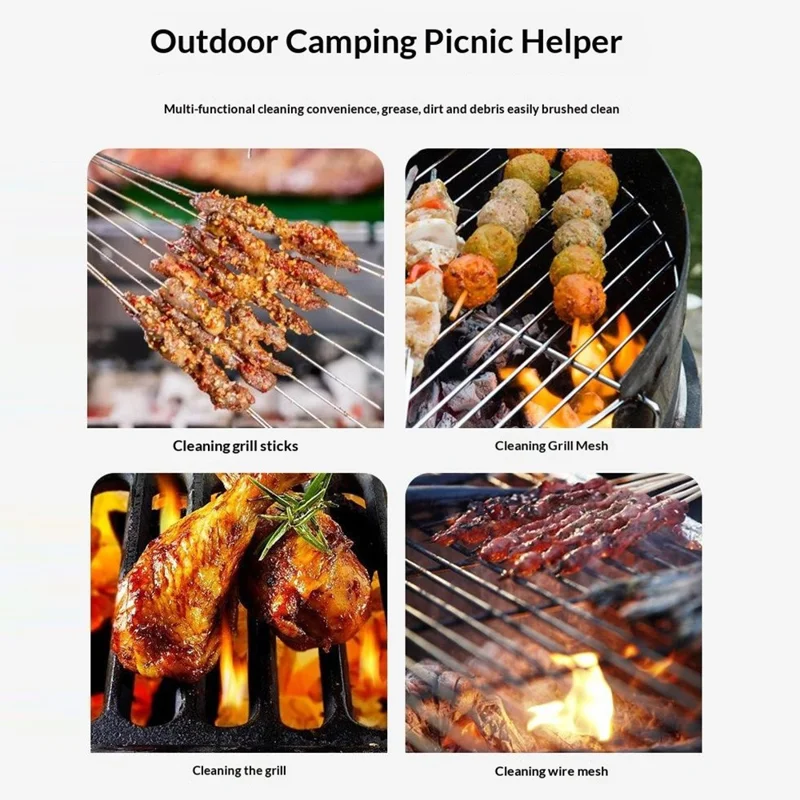 Stainless Steel Cleaning Brush BBQ Grill Galvanized Wire Brush for Outdoor Picnic Camping - Style A