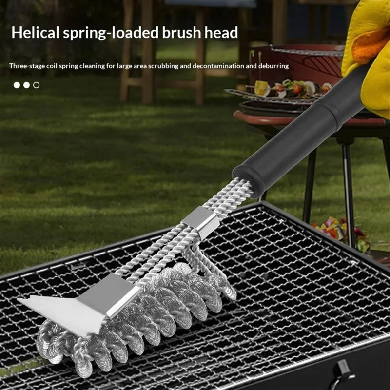 Stainless Steel Cleaning Brush BBQ Grill Galvanized Wire Brush for Outdoor Picnic Camping - Style A