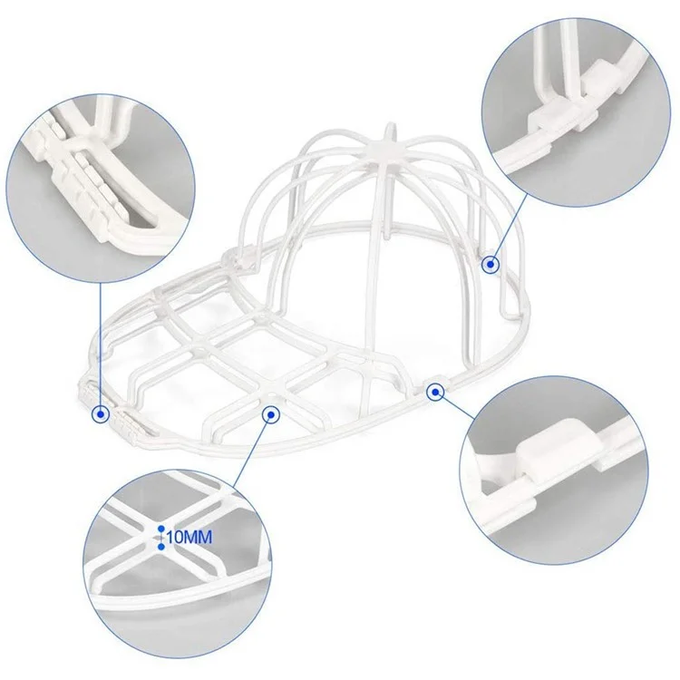 3Pcs / Set Cap Washer Frame Cage Baseball Hat Cleaner Holder Protector PP Hat Rack - Branco