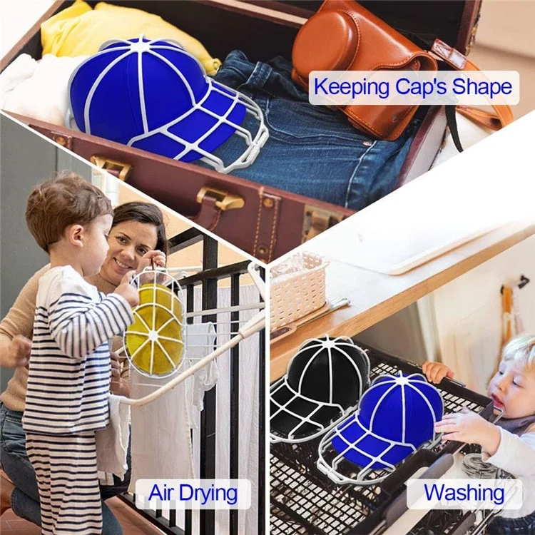 3Pcs / Set Cap Washer Frame Cage Baseball Hat Cleaner Holder Protector PP Hat Rack - Black
