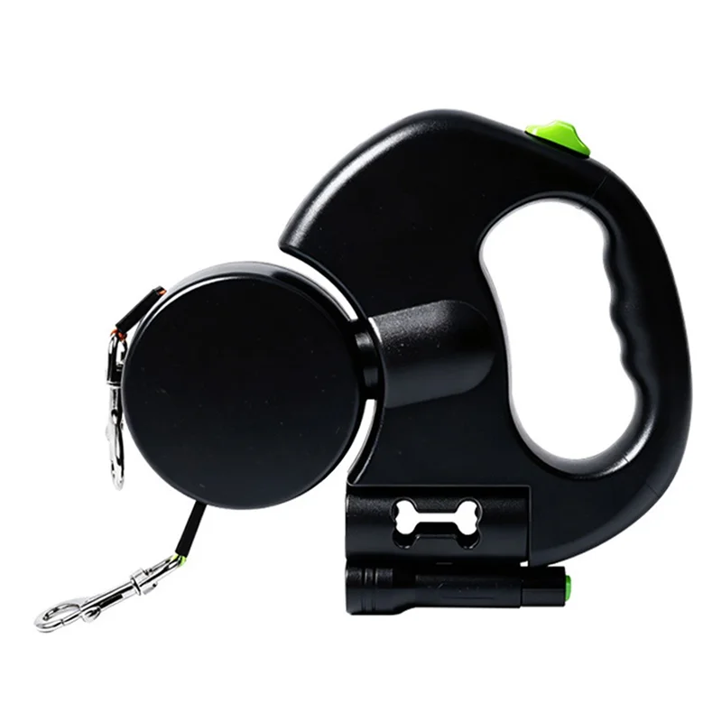 Correa para Perro Retráctil 2 en 1 con Iluminación LED, Sistema Libre de Enredos y Correa Reflectante con Mango Ergonómico - Negro