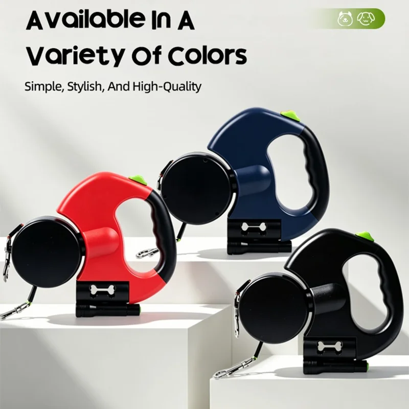 Correa para Perro Retráctil 2 en 1 con Iluminación LED, Sistema Libre de Enredos y Correa Reflectante con Mango Ergonómico - Negro
