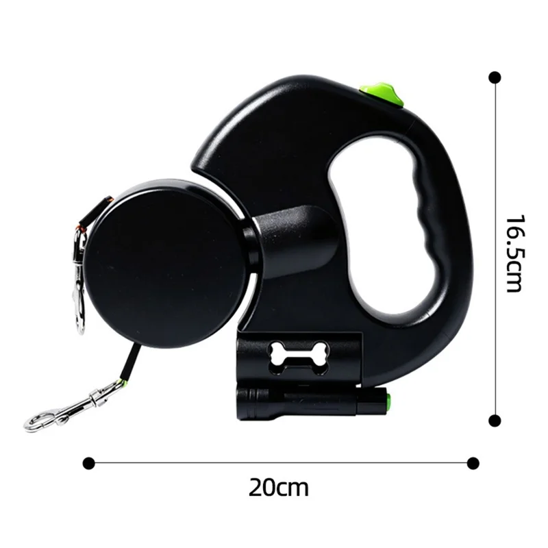 Correa para Perro Retráctil 2 en 1 con Iluminación LED, Sistema Libre de Enredos y Correa Reflectante con Mango Ergonómico - Negro