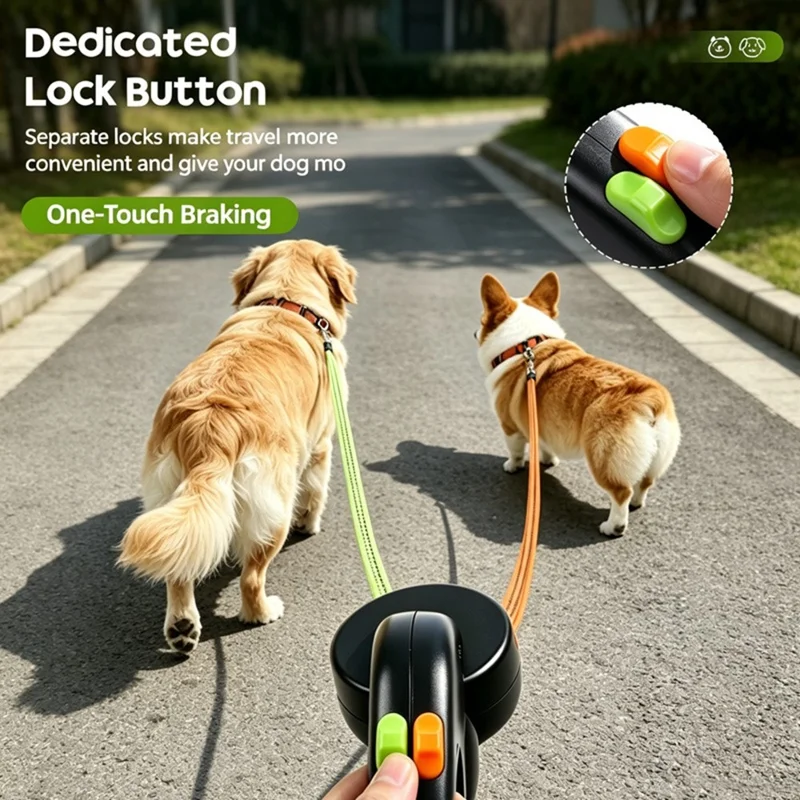 Correa para Perro Retráctil 2 en 1 con Iluminación LED, Sistema Libre de Enredos y Correa Reflectante con Mango Ergonómico - Negro