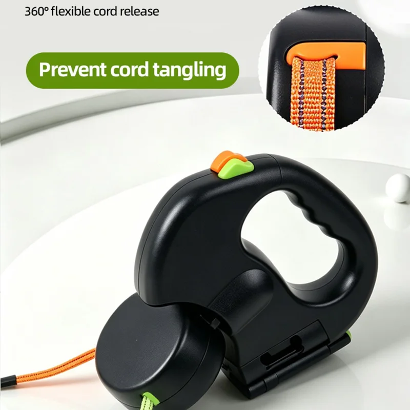 Correa para Perro Retráctil 2 en 1 con Iluminación LED, Sistema Libre de Enredos y Correa Reflectante con Mango Ergonómico - Negro