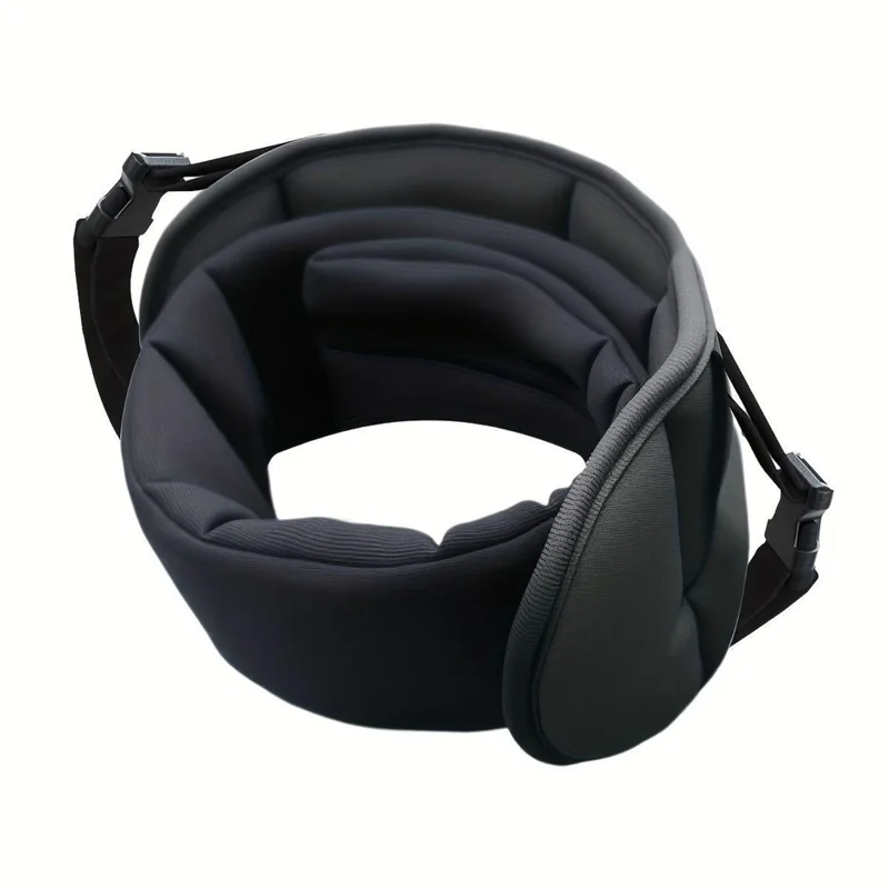 Oreiller de Voyage pour Avion avec Masque de Sommeil 2-en-1 Soutien de Cou et Tête Ajustable Masque Occultant Noir pour Voiture Avion Train - Noir
