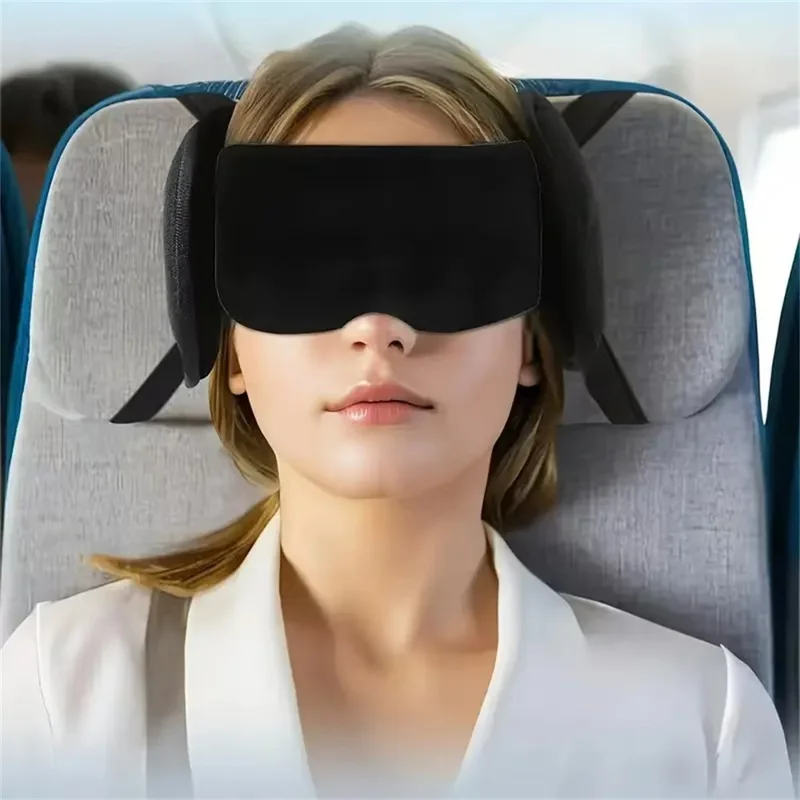 Oreiller de Voyage pour Avion avec Masque de Sommeil 2-en-1 Soutien de Cou et Tête Ajustable Masque Occultant Noir pour Voiture Avion Train - Noir