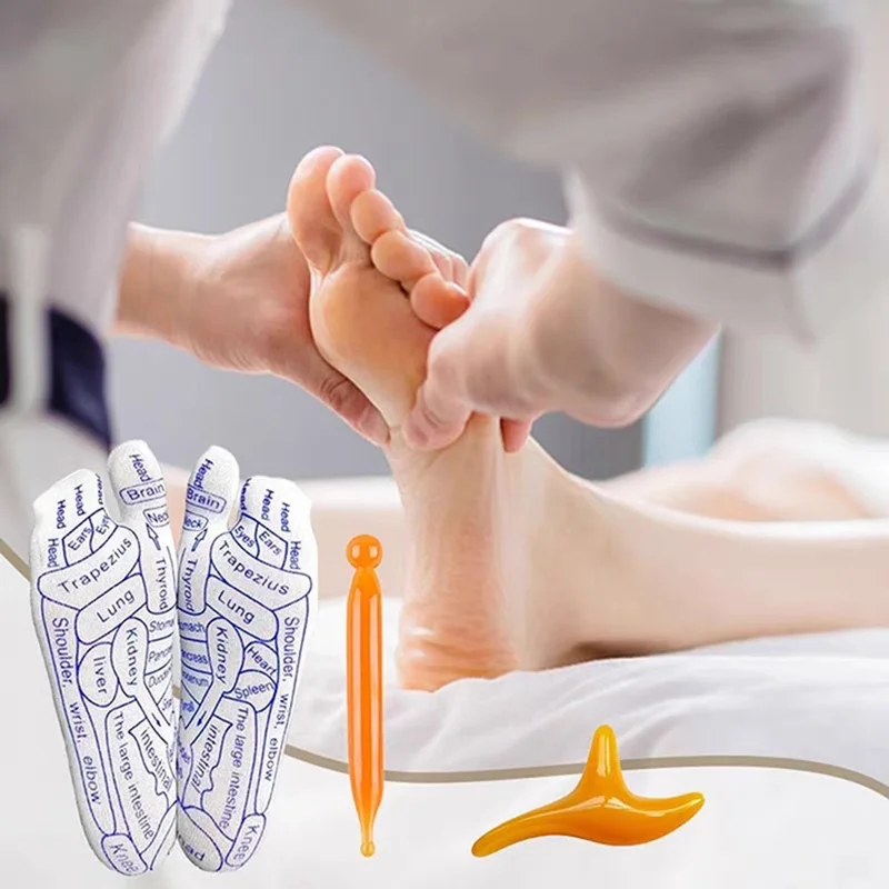 1 Par de Meias de Reflexologia para os Pés com Conjunto de Ferramentas de Massagem em Pontos de Gatilho - Meias de Acupuntura para Terapia de Acupressão - Modelo Masculino
