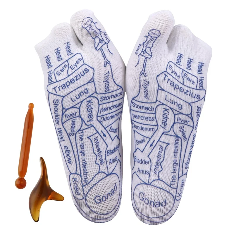 1 Par de Meias de Reflexologia para os Pés com Conjunto de Ferramentas de Massagem em Pontos de Gatilho - Meias de Acupuntura para Terapia de Acupressão - Modelo Masculino