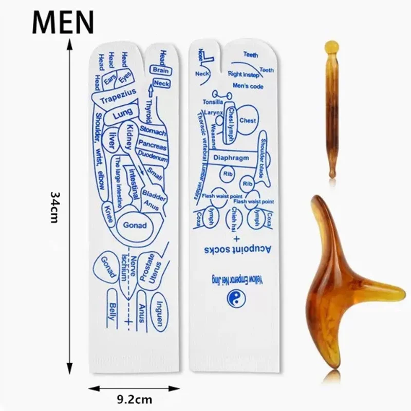 1 Par de Meias de Reflexologia para os Pés com Conjunto de Ferramentas de Massagem em Pontos de Gatilho - Meias de Acupuntura para Terapia de Acupressão - Modelo Masculino