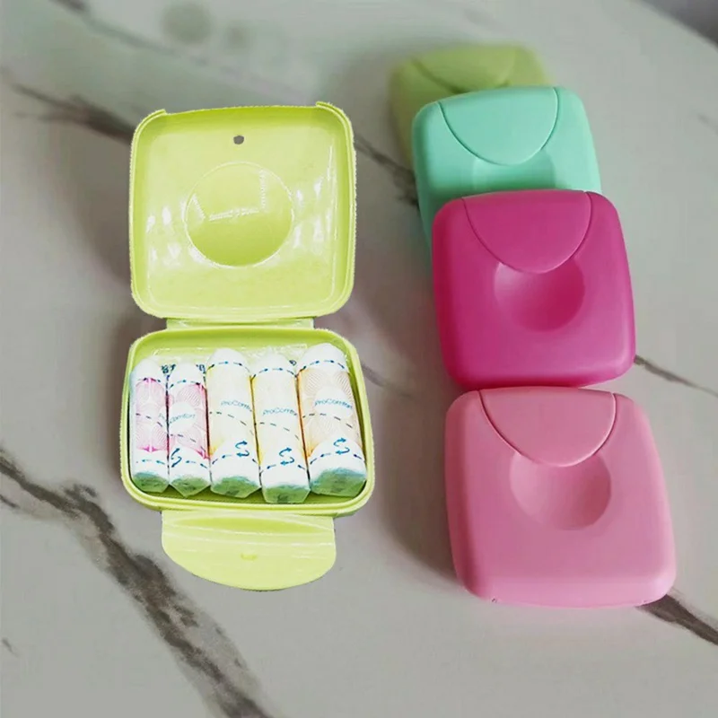 Portable Women Tampon Holder Storage Box Flip Buckle Dustproof Travel Carrying Case - Pink