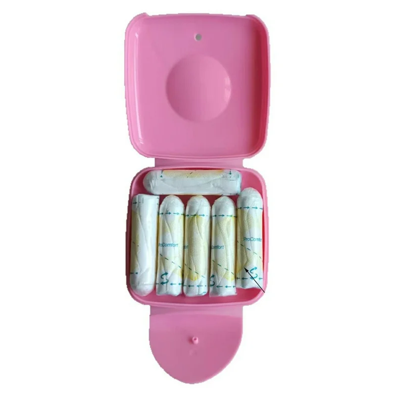 Portable Women Tampon Holder Storage Box Flip Buckle Dustproof Travel Carrying Case - Pink