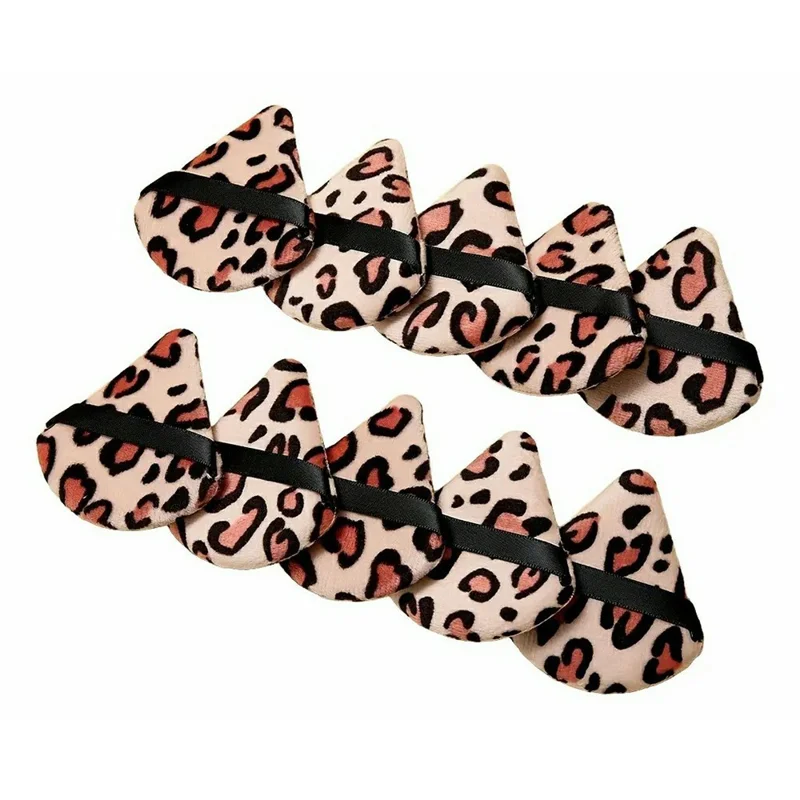 10 st leopardmönstrade triangulära puderpuffar, multifunktionella sminkpenslar, återanvändbara ansiktssminkverktyg