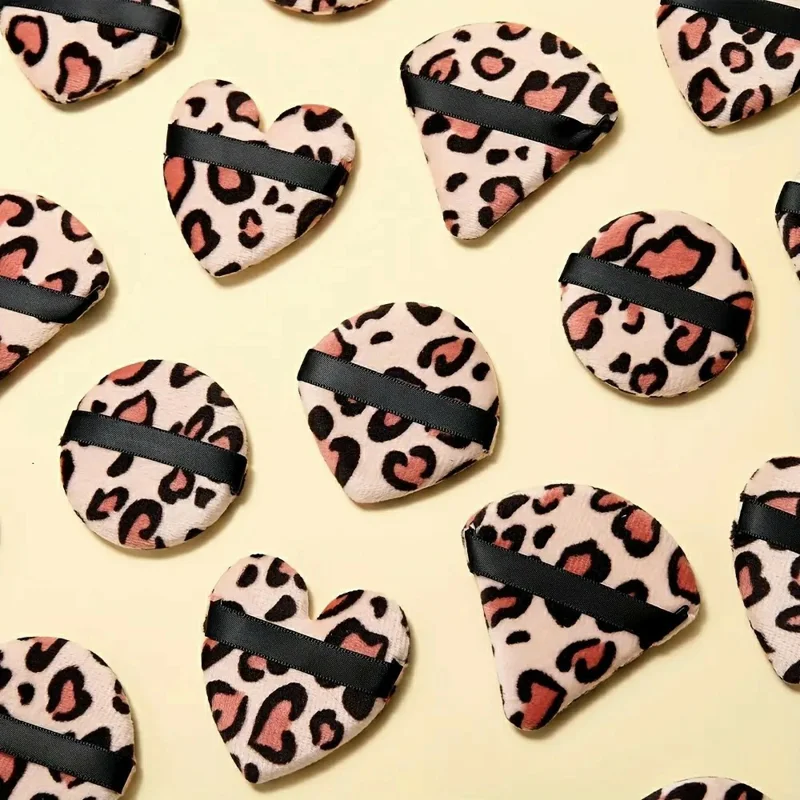 10 st leopardmönstrade triangulära puderpuffar, multifunktionella sminkpenslar, återanvändbara ansiktssminkverktyg
