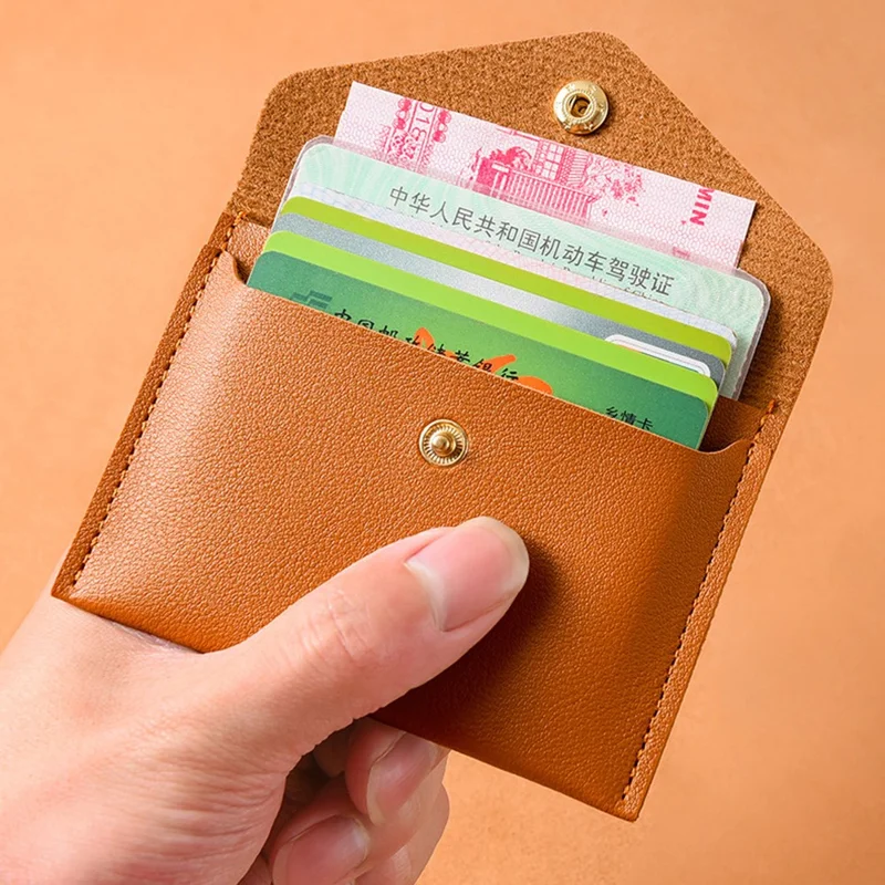 Коричневый мини-кошелек в виде конверта, портативная сумка для карт из искусственной кожи с креплением для ключей