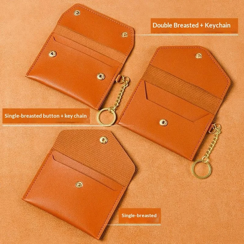 Коричневый мини-кошелек в виде конверта, портативная сумка для карт из искусственной кожи с креплением для ключей