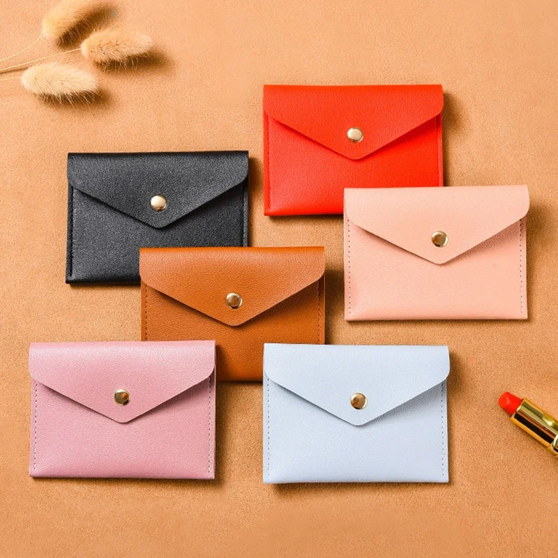 Коричневый мини-кошелек в виде конверта, портативная сумка для карт из искусственной кожи с креплением для ключей