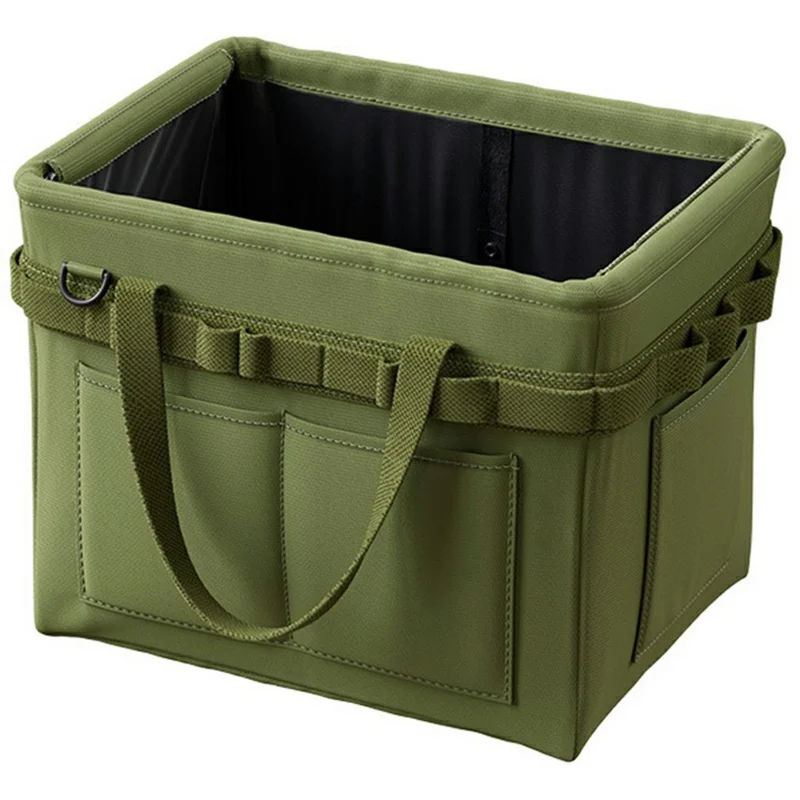 Multifunctional Foldable Tool Bag Oxford Cloth Tool Organizer with Side Pockets Steel Frame Storage Bag - Green